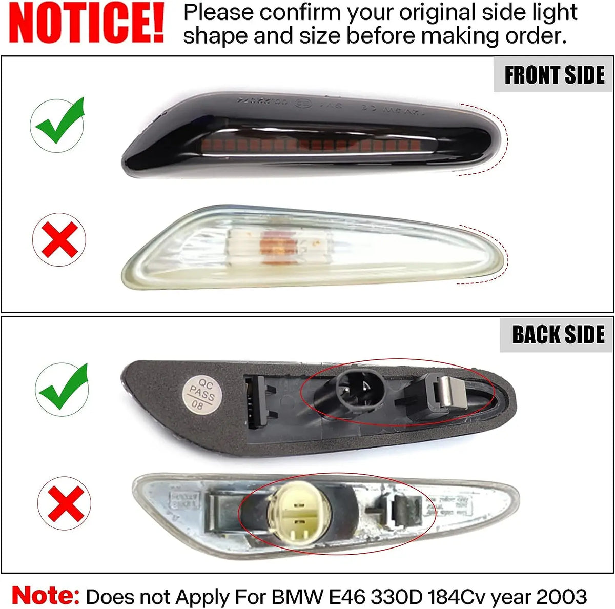2pcs BMW LED Dynamic Side Marker Turn Signal Sequential Blinker Series 1,3,5, X1, X3