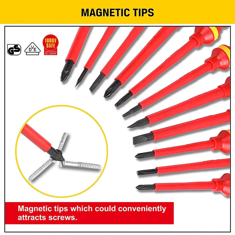 13pcs 1000V VDE Insulated Screwdriver Electrician Kit Magnetic Bits