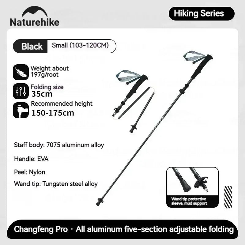 Folding Trekking Pole 5-Section Carbon Aluminium Ultralight Hiking Stick x1