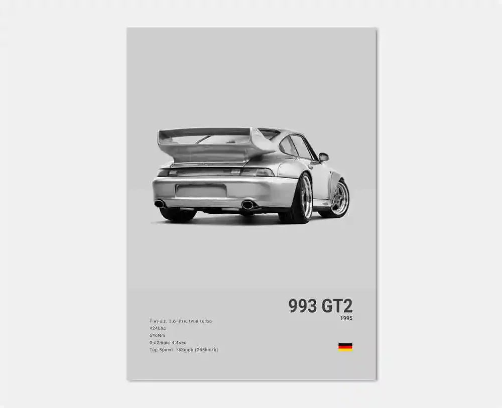 Pop B&W German Luxury Super Sport Car Canvas Poster 911 GT3 RS Turbo 918 993 GT4