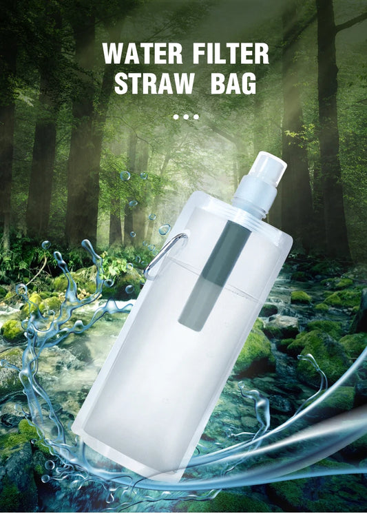 Outdoor Water Filter Bottle Straw Purifier for Camping, Hiking & Emergency Use