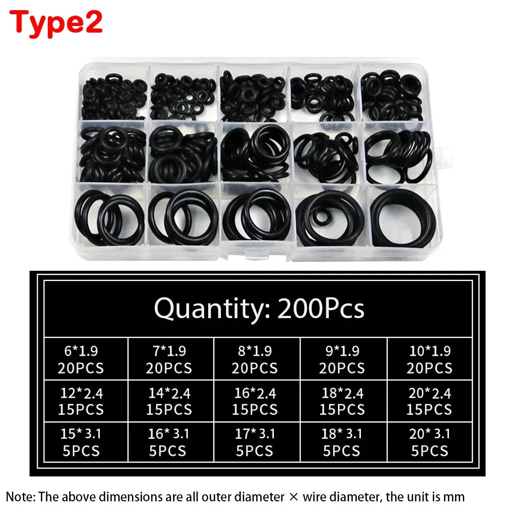Rubber O Ring Set - 200pcs / 225pcs High-Pressure Sealing Gasket Repair Kit