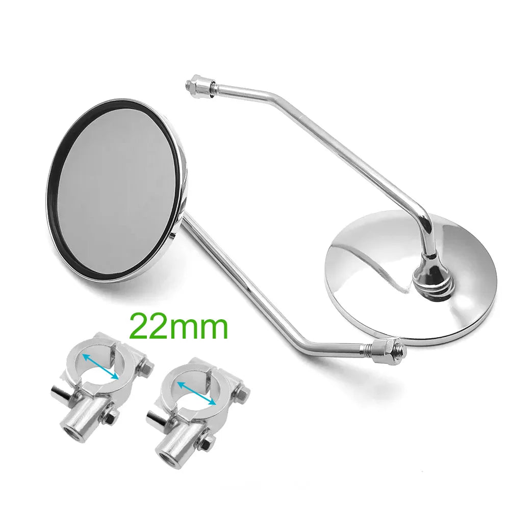 Chrome Motorcycle Scooter Mirrors Universal 8mm or 22mm 25mm Handlebar mounts