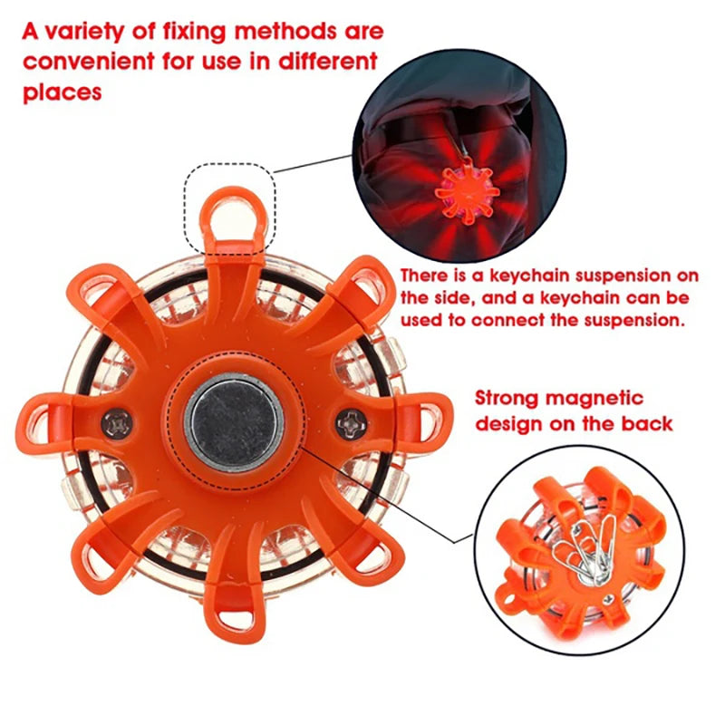 LED Warning Light Safety Flare 9-Mode Emergency Strobe Magnetic USB/Batt