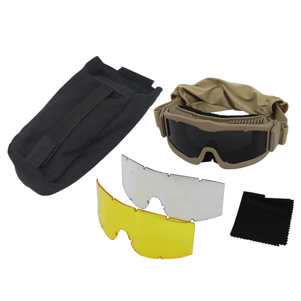 Tactical Airsoft Paintball Goggles Anti-Fog UV Protection with 3 Lenses for Outdoor