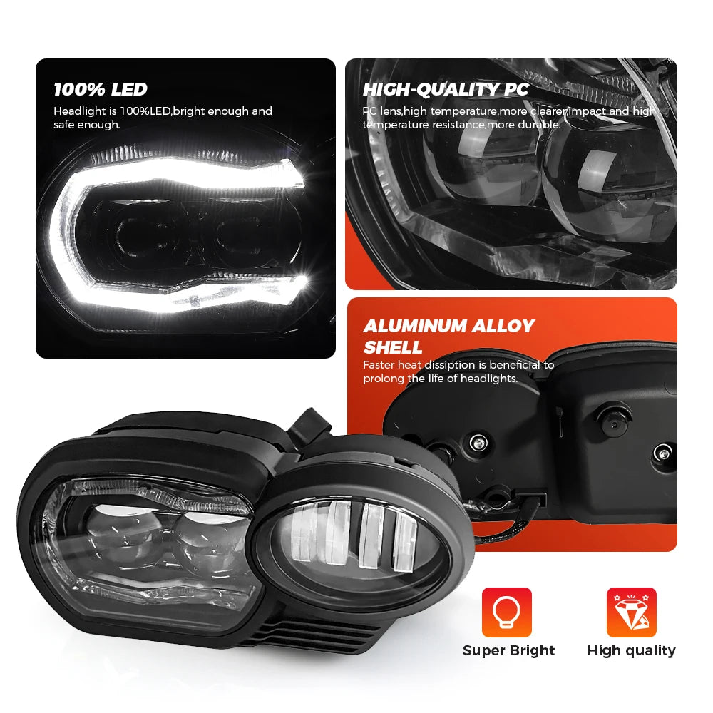 LED Headlight Upgrade for BMW K1200R K1300R 2005-2013 w/ DRL, Projector