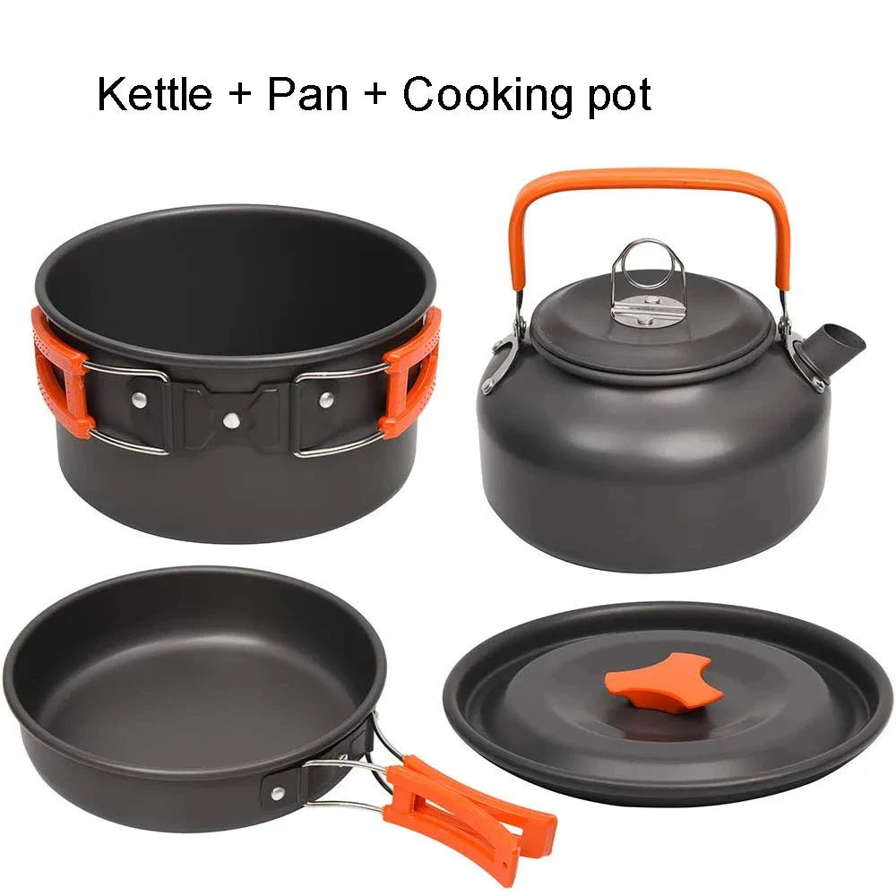 Camping Cookware Set Outdoor Picnic Travel Teapot Non-Stick Pots for 2-3 People