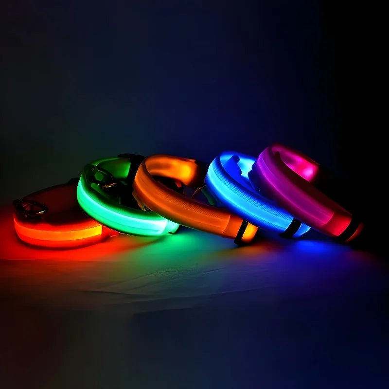 LED Dog Collar Glow-in-the-Dark, Safety Flashing Nylon Pet Collar luminous HiVis