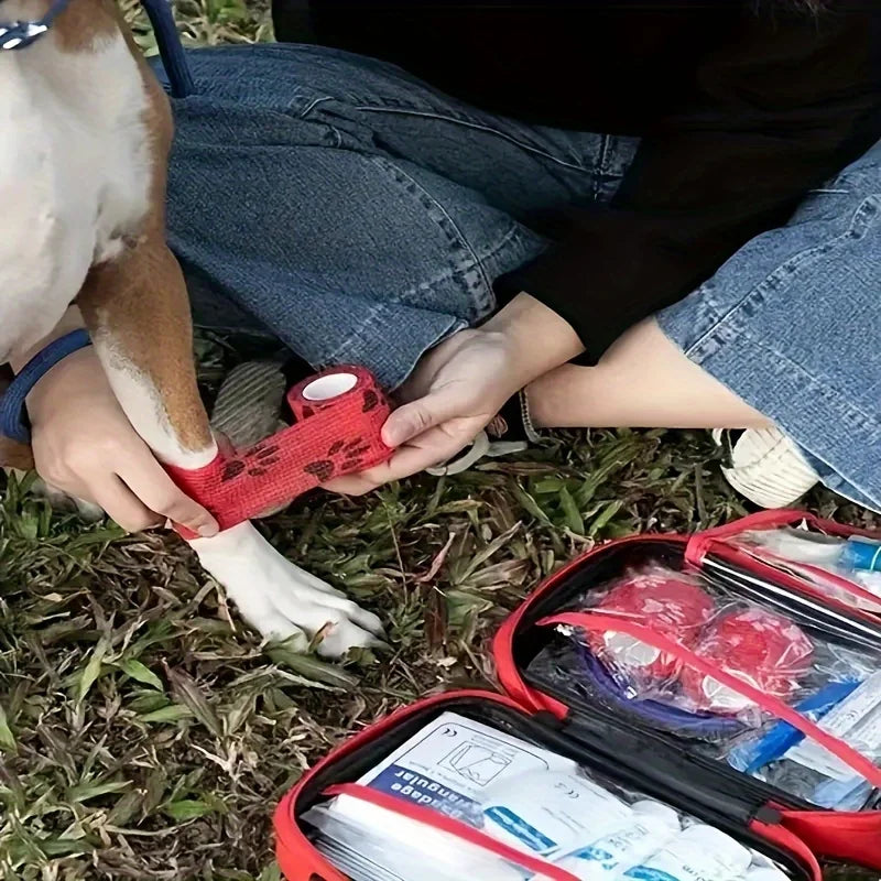 127-Piece Compact Dog & Cat Travel First Aid Kit + Manual, For Hiking & Camping