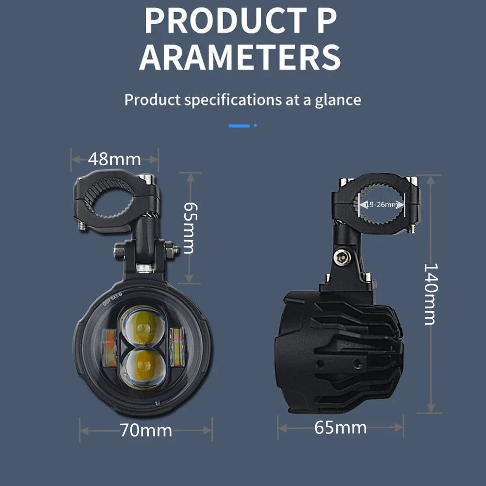 Pair 100W LED Motorcycle Fog Light Dual Color Spot Headlight Driving Lamp