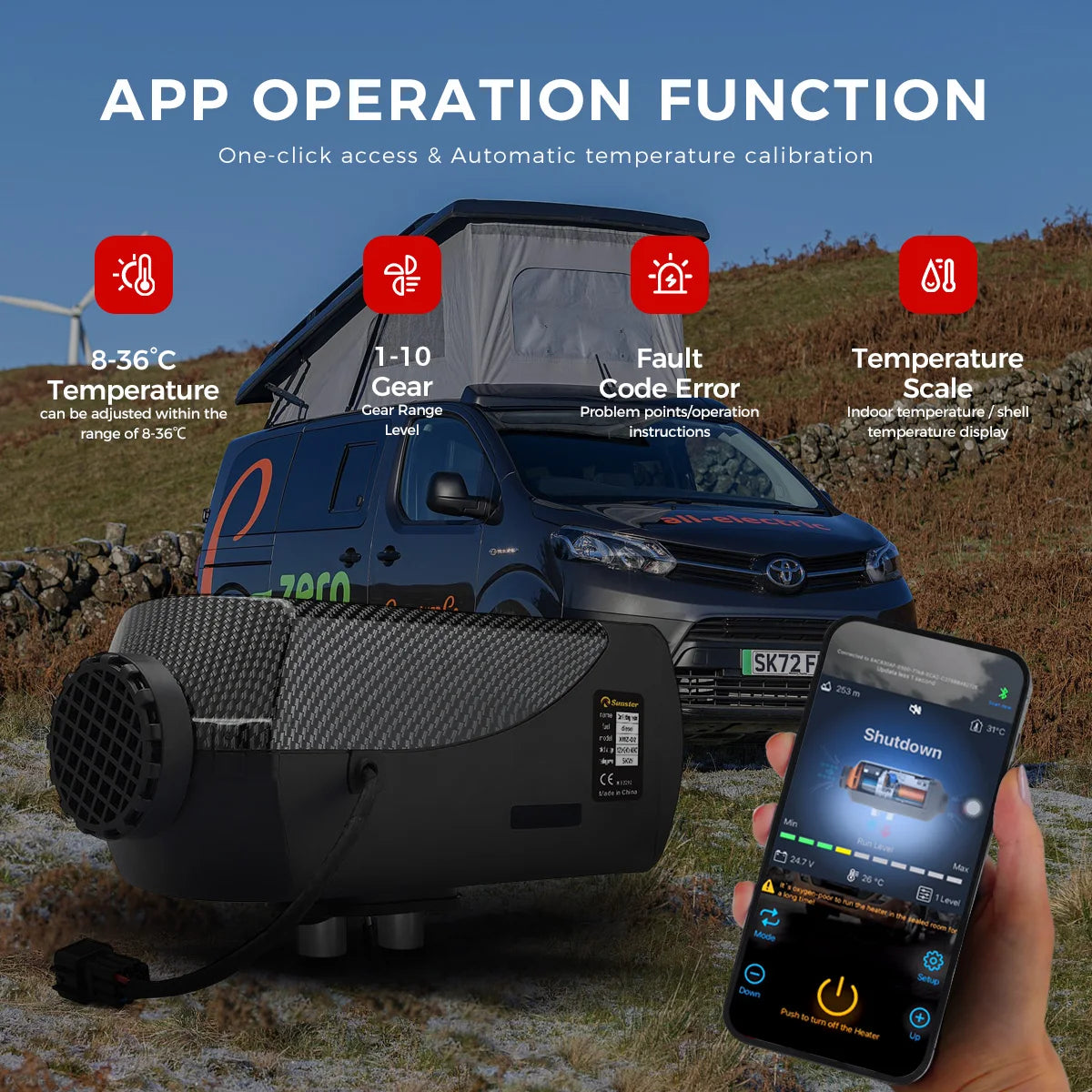 8KW 12V/24V Diesel Air Heater Bluetooth App & Remote Control for RV Camper Van