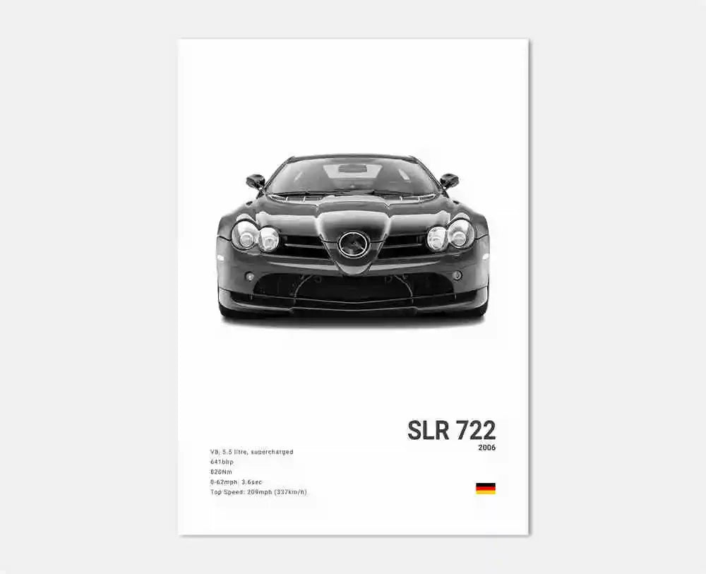 B&W Luxury Sports Car Poster Canvas Wall Art Garage Mancave Merc G63 SL GTR AMG