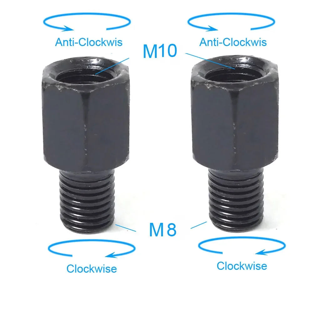 Black Motorcycle Mirror Adapters M10 M8 Right/Left Thread Conversion for Mirrors