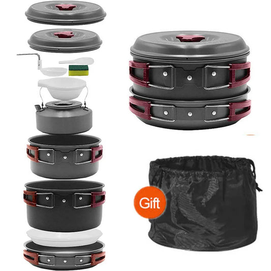 Camping Cookware Kit Lightweight Nonstick Outdoor Pot Pan Bowl Set Hiking Picnic