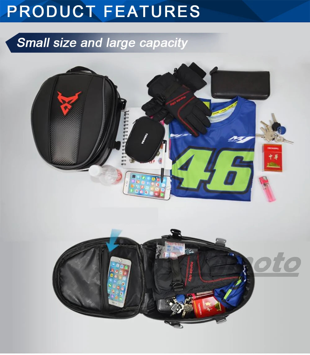 15L Motorcycle Tail Bag Waterproof Rear Seat Backpack Helmet Storage expandable