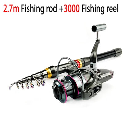 1.8-3.6m Carbon Fiber Telescopic Fishing Rod & Reel Combo Kit Compact & Portable