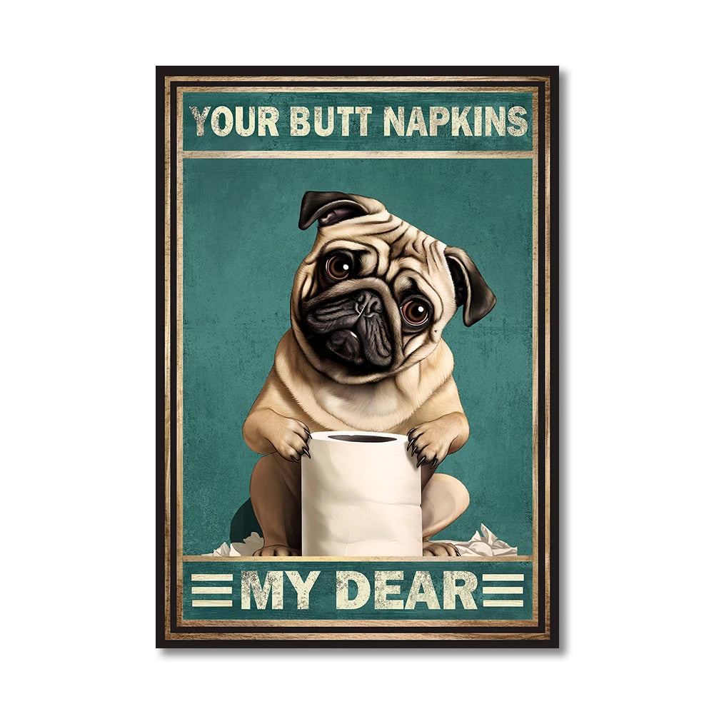 Funny Animals Wall Art Canvas Poster Prints Dinosaur Cats Dogs Retro Bathroom WC