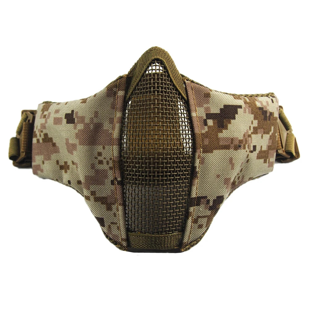Tactical Airsoft Mask Half Face Steel Mesh Adjustable Face Protection Gear