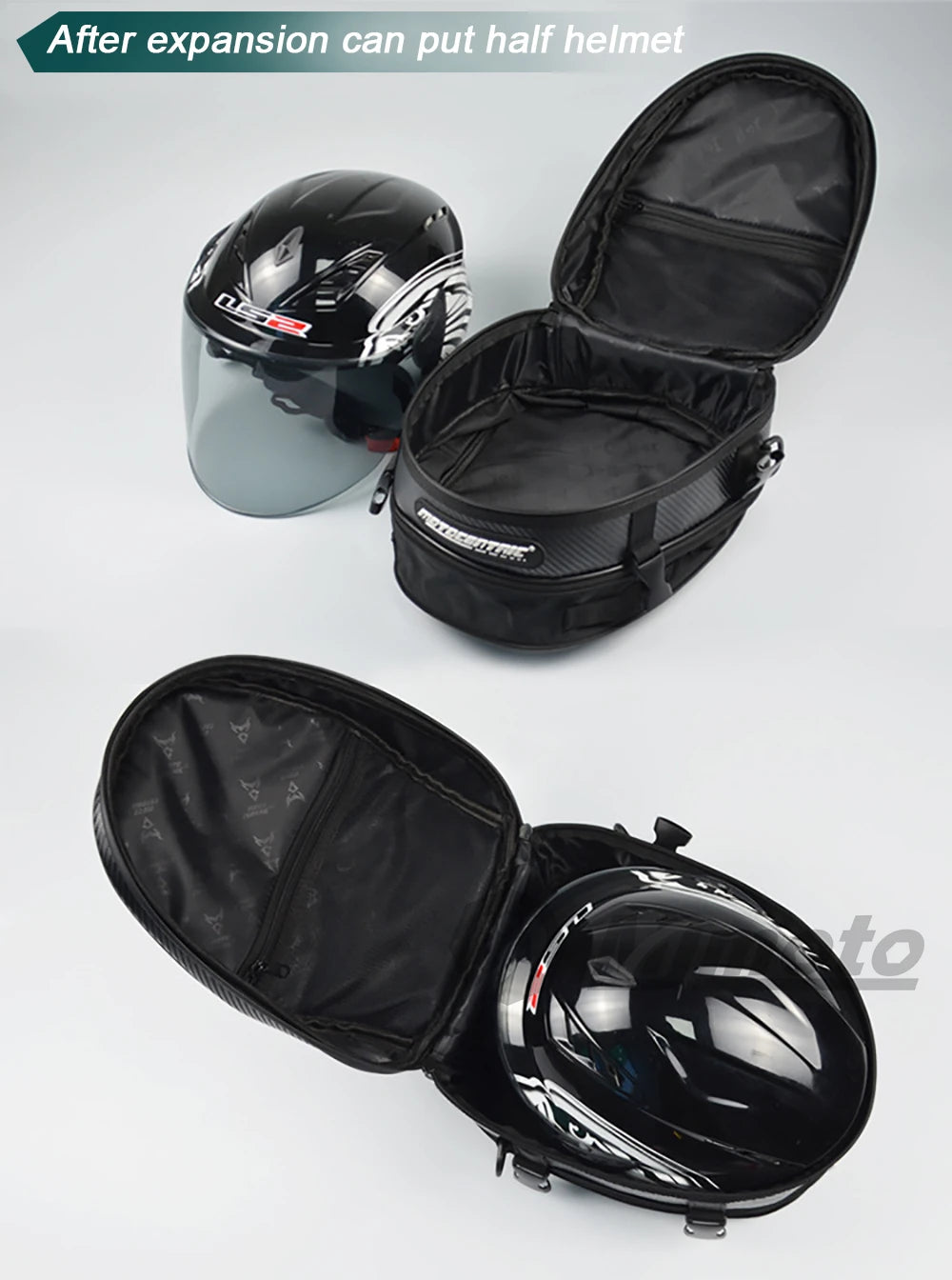 15L Motorcycle Tail Bag Waterproof Rear Seat Backpack Helmet Storage expandable