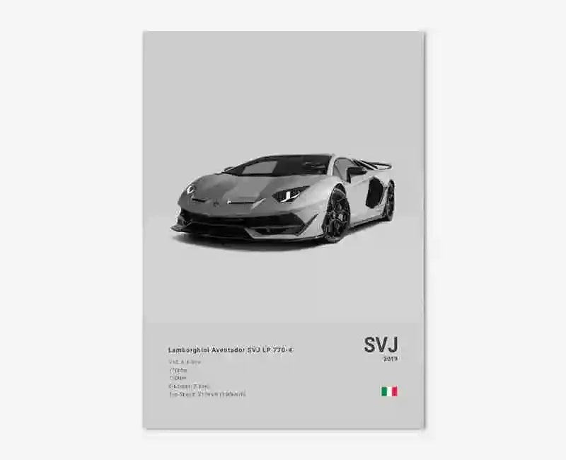 B&W Canvas Poster Luxury Supercar Lamborghini SUV SVJ Wall Art Garage Mancave