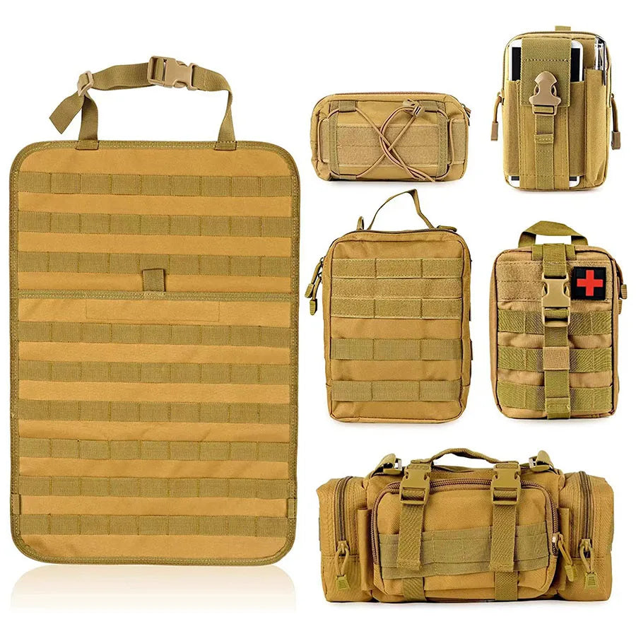 Tactical Car Seat Back Organizer – 600D Storage Bag for Gear, First Aid & Tools