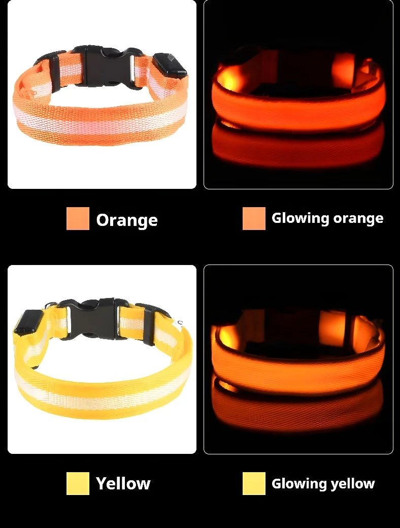 LED Dog Collar Glow-in-the-Dark, Safety Flashing Nylon Pet Collar luminous HiVis
