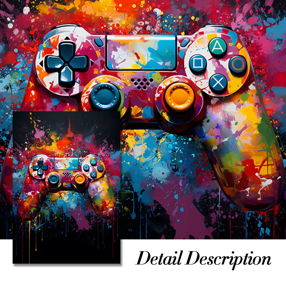 80s 90s style Neon Cyberpunk Gamer Controller Canvas Art Print Vibrant Mancave
