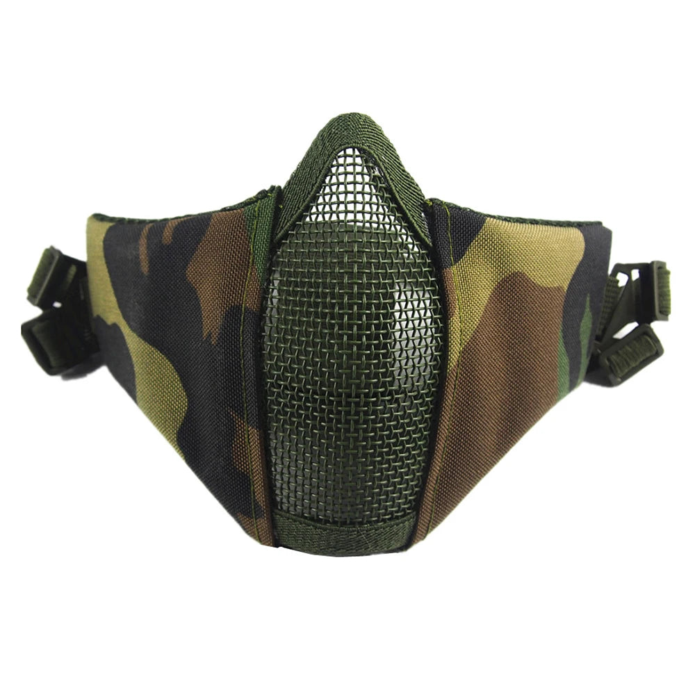 Tactical Airsoft Mask Half Face Steel Mesh Adjustable Face Protection Gear