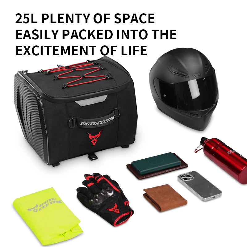 Motocentric Waterproof Motorcycle Helmet Bag Rider Backpack 25L Rear Seat Bag