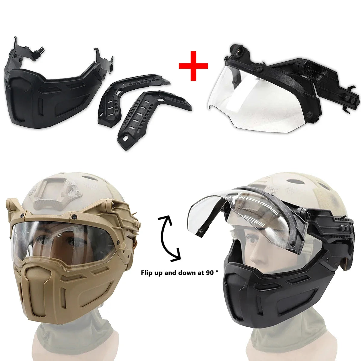 Tactical FAST Helmet Half Face Mask with Flip Goggles for Airsoft Paintball Hunting