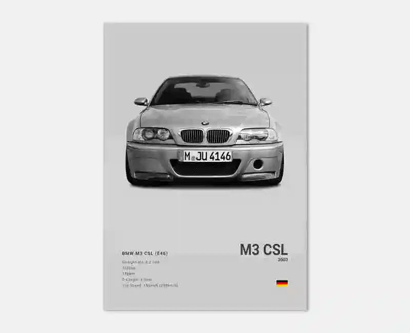 Pop B&W Luxury Car Canvas Poster Mancave Supercar MSport F80 M3 M140 GTR F87 G80