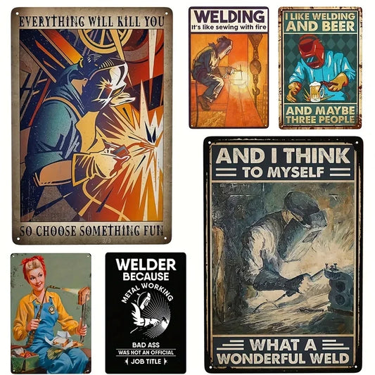 Vintage Welding Tin Sign – Retro Metal Wall Decor for Home, Garage, Bar