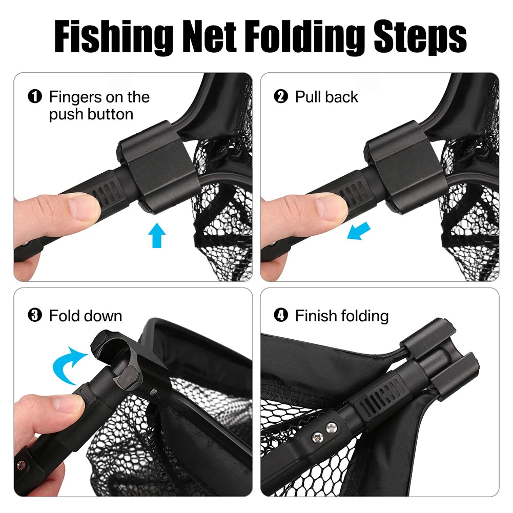 Floating Fishing Net with Telescopic Pole - Rubber Coated, Foldable, 80-100CM