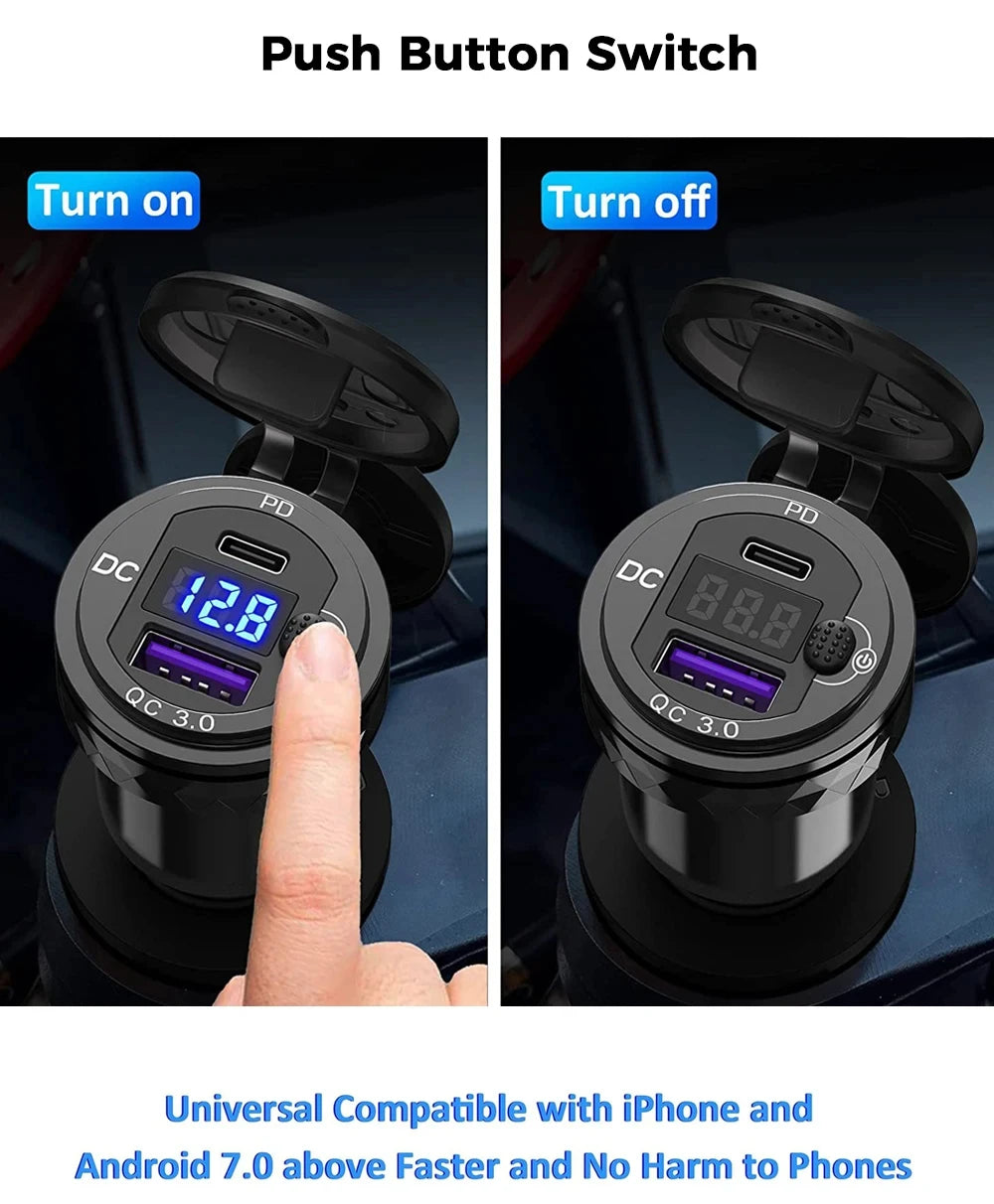 30W QC3.0 USB Type C PD Fast Charger Hella DIN Plug for BMW Ducati Triumph