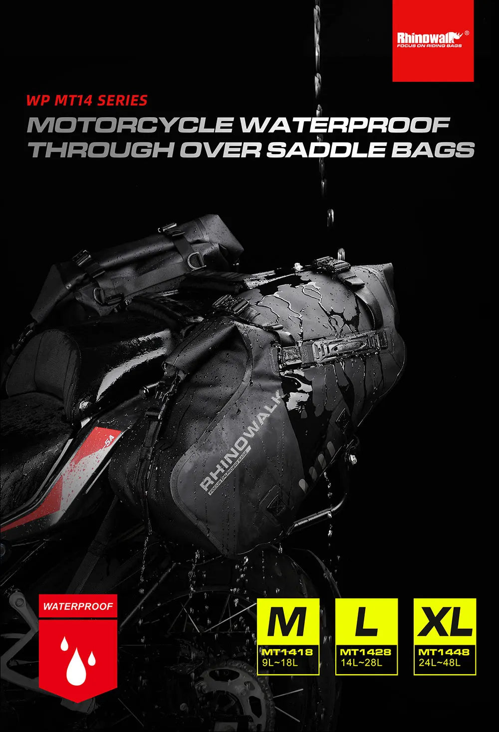 Rhinowalk Motorcycle Side Bags 100% Waterproof 18L/28L/48L Large-Capacity Panniers