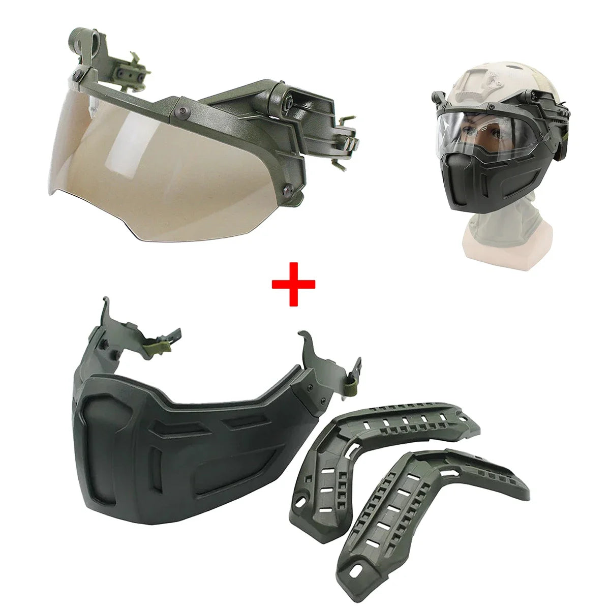 Tactical FAST Helmet Half Face Mask with Flip Goggles for Airsoft Paintball Hunting