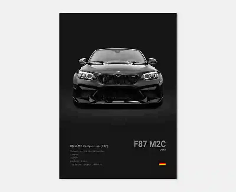 Pop B&W Luxury Car Canvas Poster Mancave Supercar MSport F80 M3 M140 GTR F87 G80