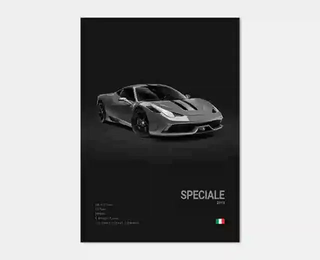 Pop B&W Italy Super Sport Car Canvas Poster Wall Art Garage F40 GTO GTB Mancave