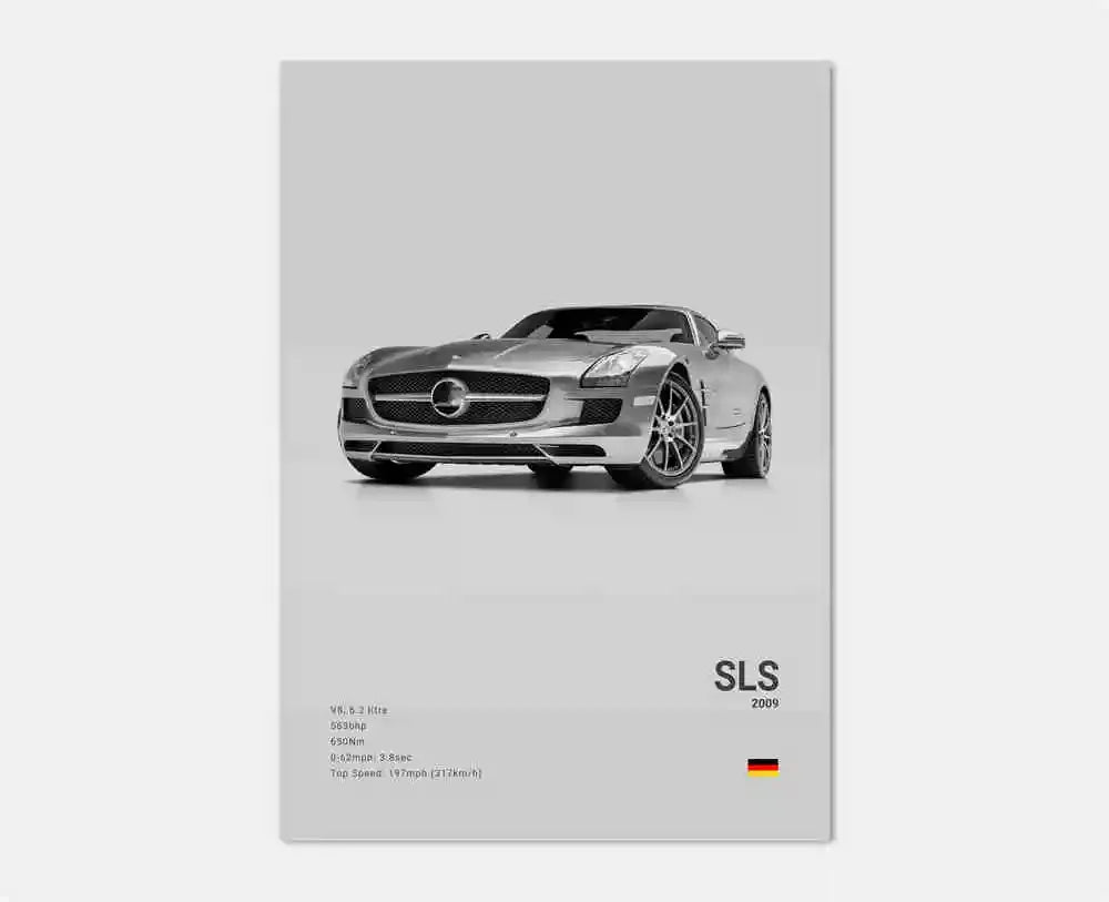 B&W Luxury Sports Car Poster Canvas Wall Art Garage Mancave Merc G63 SL GTR AMG