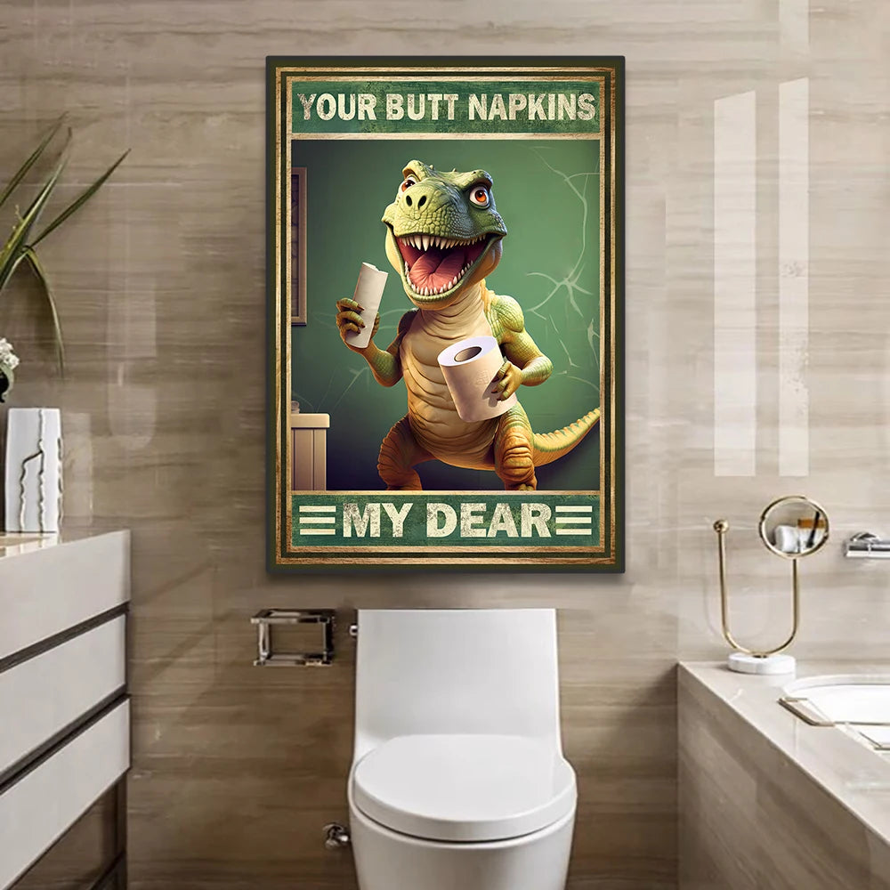 Funny Animals Wall Art Canvas Poster Prints Dinosaur Cats Dogs Retro Bathroom WC