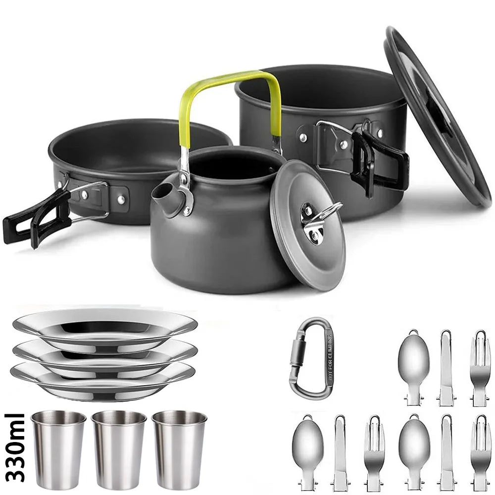 Camping Cookware Set Outdoor Picnic Travel Teapot Non-Stick Pots for 2-3 People