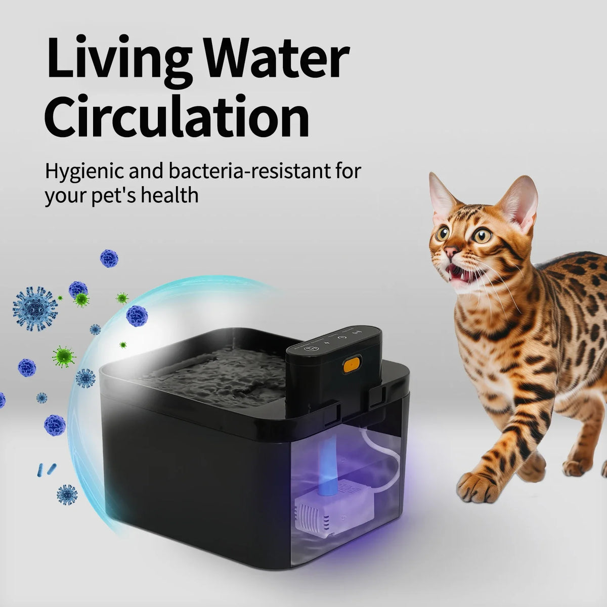 2.2L Automatic Cat Water Fountain Rechargeable Sensor Wireless Pet Dog Drinker