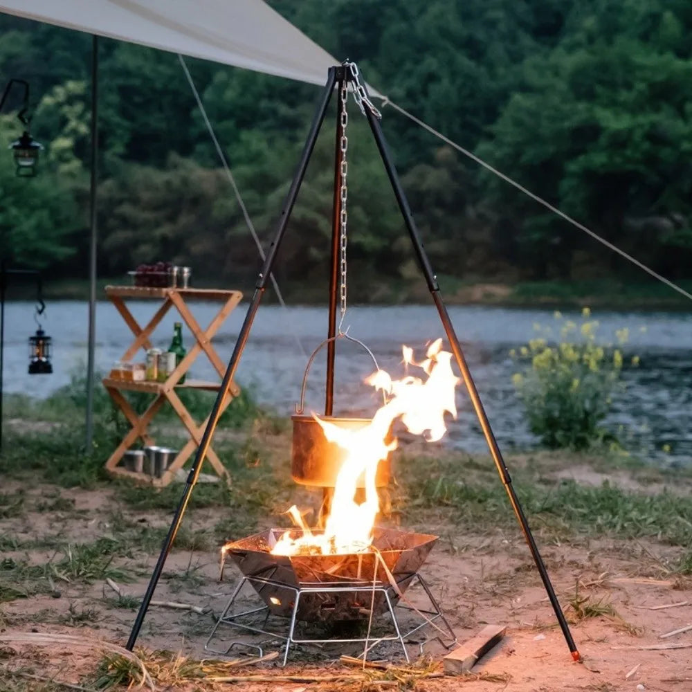 Camping Campfire Tripod Hanging Pot Cooking Aluminum Alloy