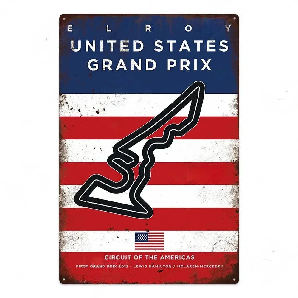 Vintage Race Track Metal sign F1 Aluminium Plaque Garage, Mancave, Home, Office