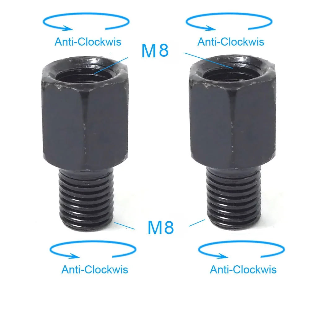 Black Motorcycle Mirror Adapters M10 M8 Right/Left Thread Conversion for Mirrors