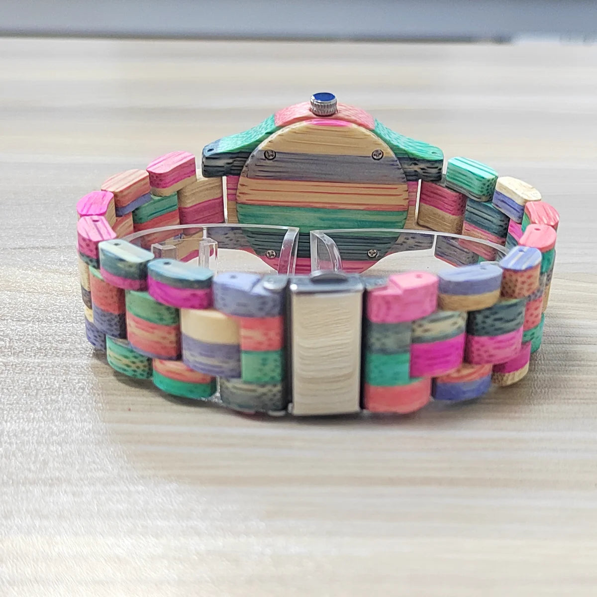 Womens Bamboo Wooden Watch  Natural Multicolour Rainbow Gifts Her