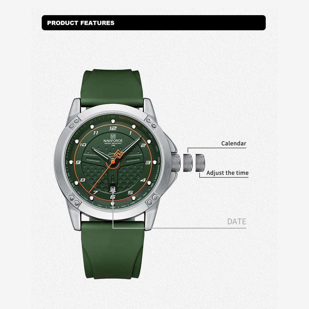 NAVIFORCE Men's Sport Quartz Watch – Waterproof, Luminous, Date Display