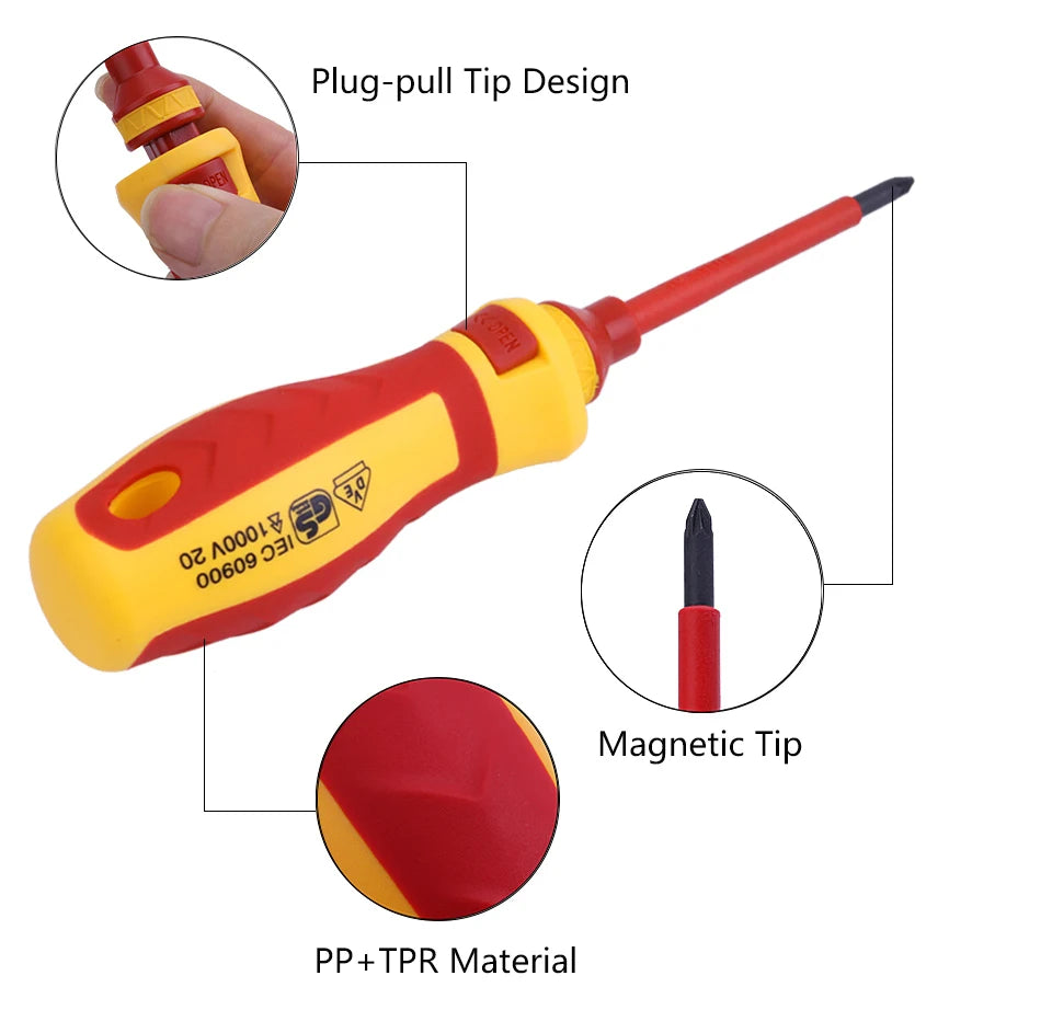 13pcs 1000V VDE Insulated Screwdriver Electrician Kit Magnetic Bits