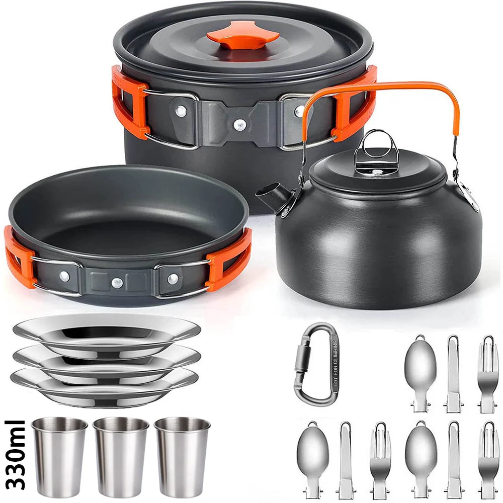 Camping Cookware Set Outdoor Picnic Travel Teapot Non-Stick Pots for 2-3 People