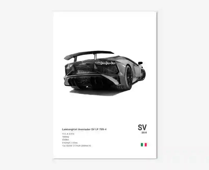 B&W Canvas Poster Luxury Supercar Lamborghini SUV SVJ Wall Art Garage Mancave